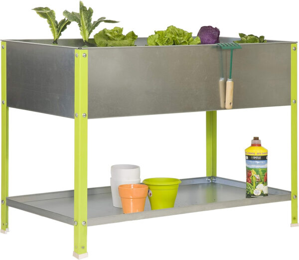 SimonRack Huerto Urbano Terraza Exterior, Agujeros Drenaje, Capacidad 200 L, Medidas 850x1200x600 mm, Huerto Metálico, Verde/Galvanizado -Simon Garden