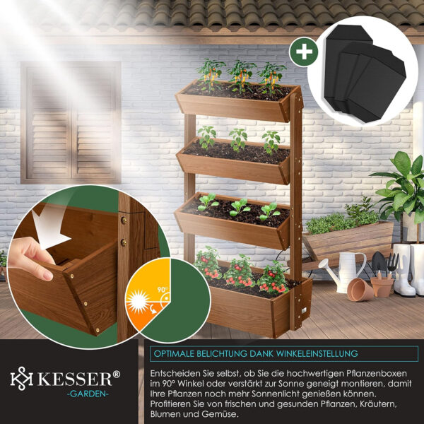 KESSER® Huerto Elevado con Estanterías Macetero de Flores Escalera de Flores Escalera de Plantas Huerto de Verduras Huerto de Hierbas Maceta de Plantas con Tela de Jardín, Marrón, 4 Niveles - Imagen 4