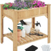 Yaheetech Huerto Urbano 91,5 x 62 x 92,5 cm con 8 Compartimentos de Cultivos Mesa de Cultivo de Madera con Guantes para Jardín Terraza Balcón Hogar Dos Niveles Marrón Claro
