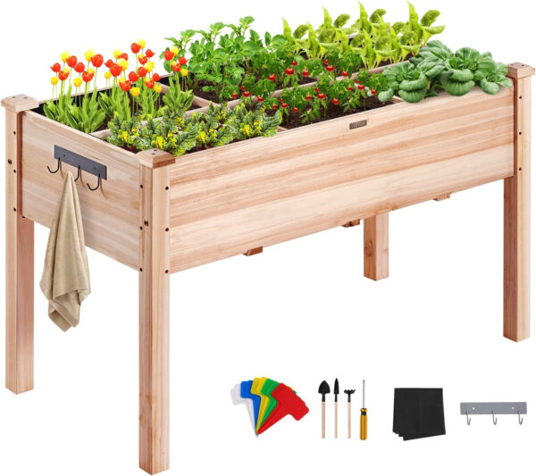 VEVOR Cama de jardín elevada, 4 x 2 x 2 pies, caja de madera elevada para plantar al aire libre con patas, para cultivar flores/verduras/hierbas en patio, jardín, patio, balcón, burlywood