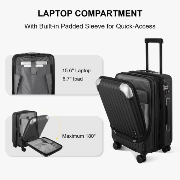 LEVEL8 Maleta Cabina Ampliable ABS+PC Equipaje de Mano Trolley Rígido Ligero Maletas de Viaje con 4 Ruedas Dobles Giratorias 360º y Candado TSA, 55x37x25CM, 42L, Negro - Imagen 3