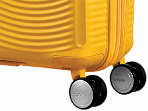 Soundbox; american Tourister; Golden Yellow; Suitcase; wheels