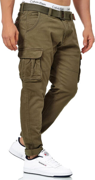 Indicode Hombres Mathen Pantalón Cargo confeccionado en 98% algodón con cinturón Incluido