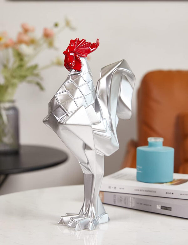 NENBOLEC Gallo Figura Decorativa Animal Escultura Estatua Modern Regalo Interior Salon Arte Cerámico Decoración del Hogar Plata 31cm - Imagen 3