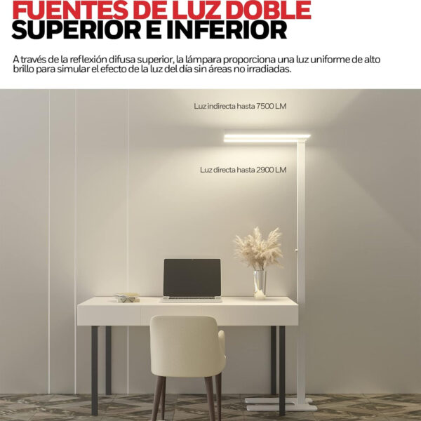 HONEYWELL 100W Natural Daylight Led Lámpara de pie para sala de estar Moderno Uplighter Lámpara de pie regulable Eye-Caring Lámpara de pie de lectura para oficina Dormitorio 10400LM HWL-02E Pro - Imagen 12