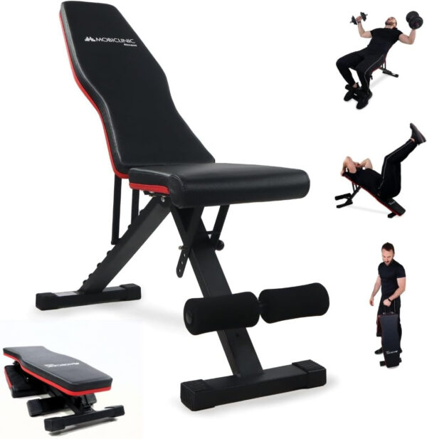 Mobiclinic® fitness, Banco de musculación, Plegable, Soporta 200kg, Asiento y respaldo regulable, Flexfit, Multifunción, Pesas, Entrena cuerpo completo, Resistente estable, Gym en casa