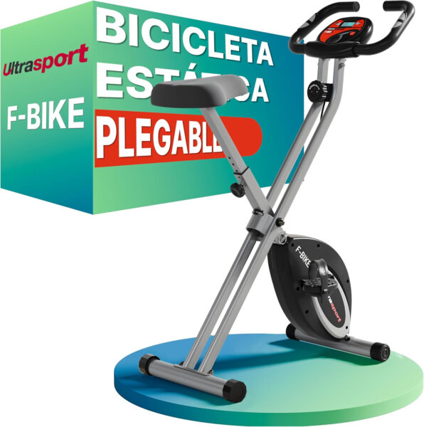 Ultrasport F-Bike, Entrenador Bicicleta, entrena casa, bicicleta aptitud plegable, computadora entrenamie integrada, sensores pulso mano, plegable, 8 niveles resistencia, ideal para mayores y jóvenes