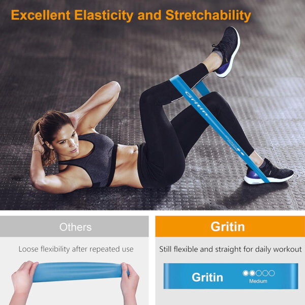 Gritin Bandas Elásticas Fitness, Bandas de Resistencia, Set de 5 Cintas Elásticas Fitness y Musculación de Látex Agradable a la Piel con Guía de Ejercicios de Español - Imagen 4