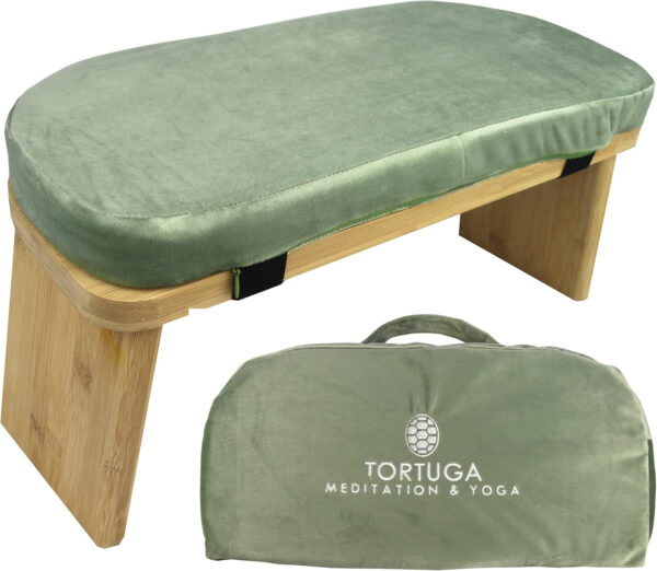 TORTUGA MEDITATION & YOGA - Banco de Meditación Plegable 100% de Bambú Orgánico - Pack completo: Bolsa para transportar, cómodo cojín - Mejora la postura