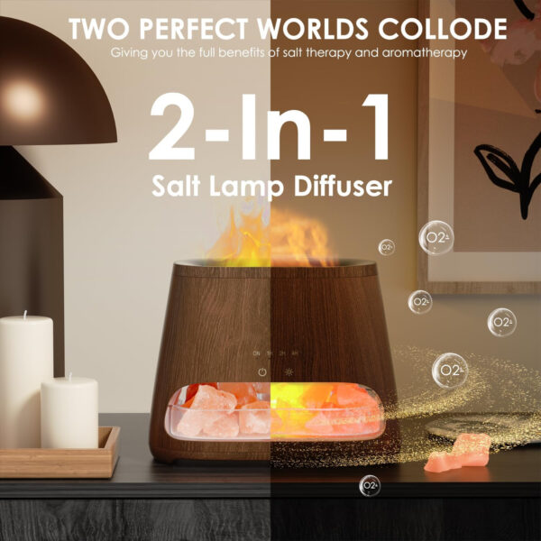 SALKING 2-in-1 Humidificador Aceites Esenciales & Lámpara de Sal del Himalaya Natural, Difusor Ultrasonico de Aceite Esenciales con 3 Brillos, Lámpara de Terapia de Sal, 150 ml (Oscuro) - Imagen 3