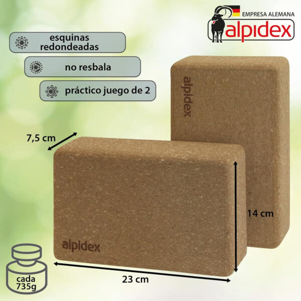 ALPIDEX Bloque de Corcho Juego de 2 Yoga Block Cork Ladrillo ecológico y sostenible Corcho de Portugal - Imagen 2
