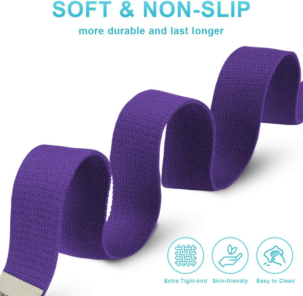 flintronic Yoga Cinturon, Natural Correa Yoga Algodon, con Hebilla Metal D-Anillos, para Principiantes y avanzados, Ejercicios de Estiramiento, Fitness, Pilates(185CM/250CM) - Imagen 3
