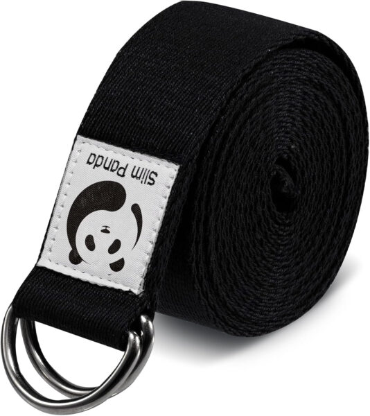 Slim Panda Cinturon Yoga Algodón, Práctica Correa Yoga con Bucles Metálica, Cinta de Yoga Estiramiento para Fitness, Pilates y Gimnasia(180 / 250cm)