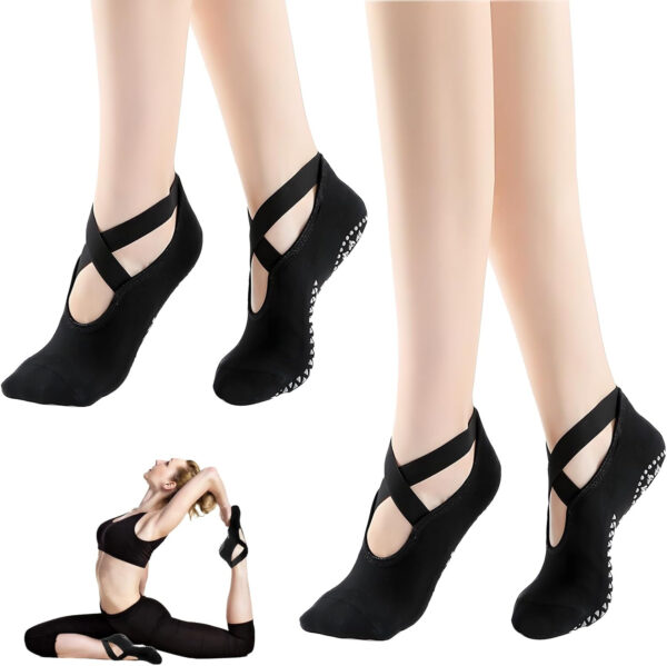 Traxenta 2 Pares Calcetines Antideslizantes Mujer, Calcetines Pilates Yoga (35-40), Calcetines de Yoga con Asas y Correas, Calcetines para Pilates, Pilates Yoga Socks, para Ballet, Danza, Fitness