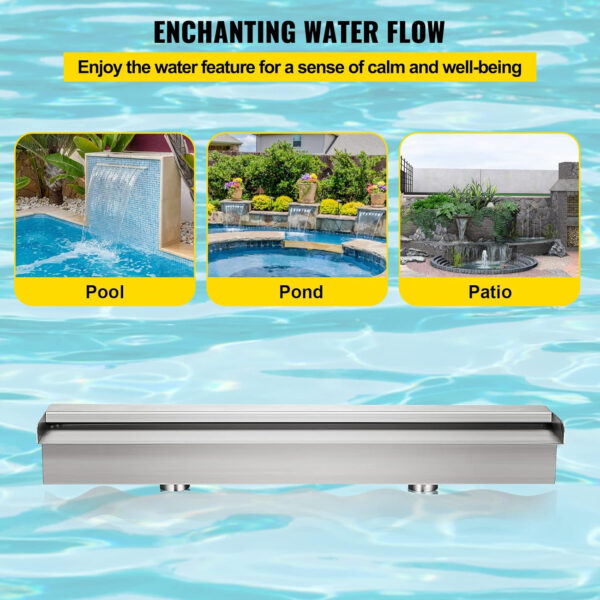 VEVOR Fuente de Cascada de Acero Inoxidable 60 x 11.4 x 7.8 CM Cascada de Agua de Acero Inoxidable Fuente de Cascada Cascada Agua Acero Inoxidable Fuente Rectangular para Piscina - Imagen 4