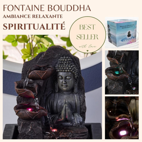 Zen'Light SPIRITUALITE - Fuente de polirresina de Color marrón Oscuro, 21 x 21 x 26 cm. - Imagen 4