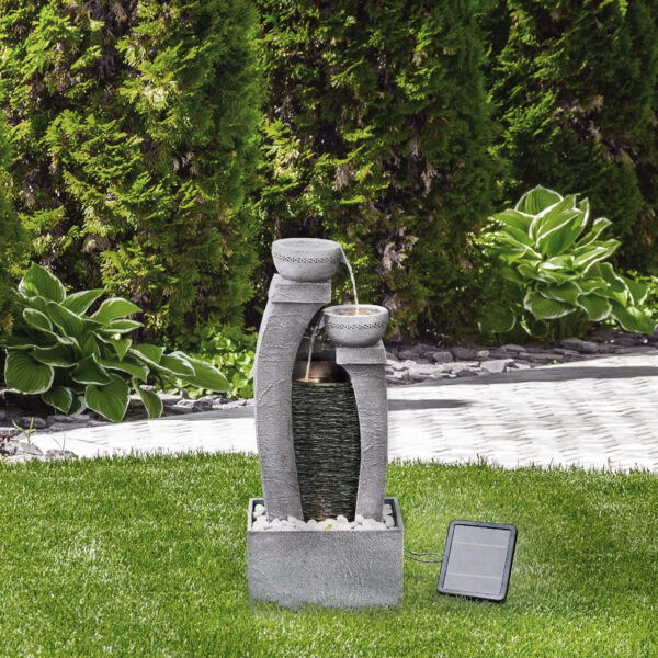 Teamson Home Fuente de Agua Alimentada por Energía Solar con Luces para Jardín y Exteriores, Fuente de Agua en Cascada, Gris Pizarra, Decoración de Interior y Respaldo de Batería - Imagen 4