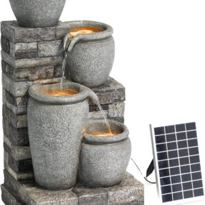 Teamson Home Fuente Solar en Cascada 4 Niveles Gris para Exteriores