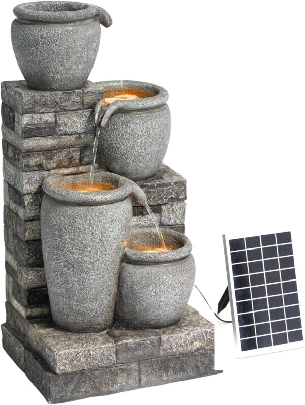 Teamson Home Fuente Solar en Cascada 4 Niveles Gris para Exteriores