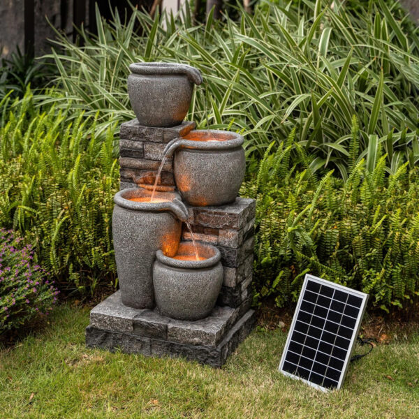 Teamson Home Fuente Solar en Cascada 4 Niveles Gris para Exteriores - Imagen 2
