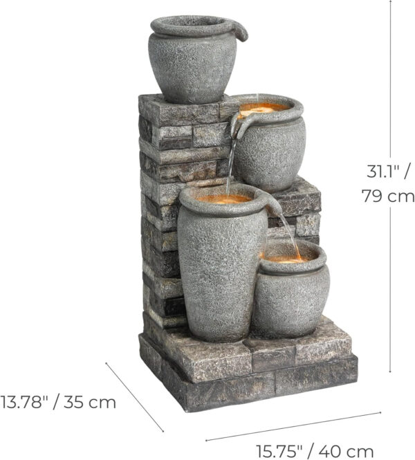 Teamson Home Fuente Solar en Cascada 4 Niveles Gris para Exteriores - Imagen 3
