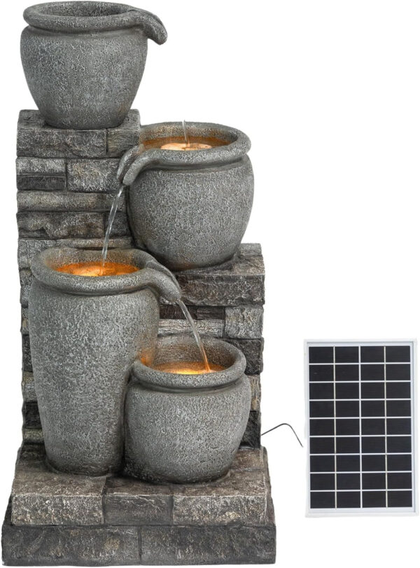 Teamson Home Fuente Solar en Cascada 4 Niveles Gris para Exteriores - Imagen 4