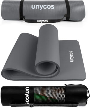 unycos - Esterilla de Deporte, Yoga, Pilates y Fitness, Gruesa (10/15 mm) AntideslizanteE-BookCorrea y Bolsa de Transporte, Colchoneta NBR para Gimnasio en Casa 183x60 cm | 72,04"x23,62"
