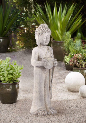 Estatua de Buda de pie de iluminación y decoración Universal de 32 Pulgadas de Alto Color Gris para Interiores y Exteriores