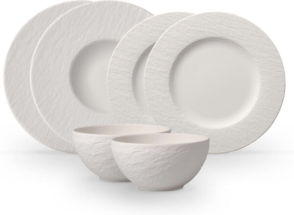 Villeroy & Boch Manufacture Set Básico 6 Piezas Blanco, Apto Para Lavavajillas, Apto Para Microondas, Platos, Cuencos, Vajilla Negra, Premium Porcelain