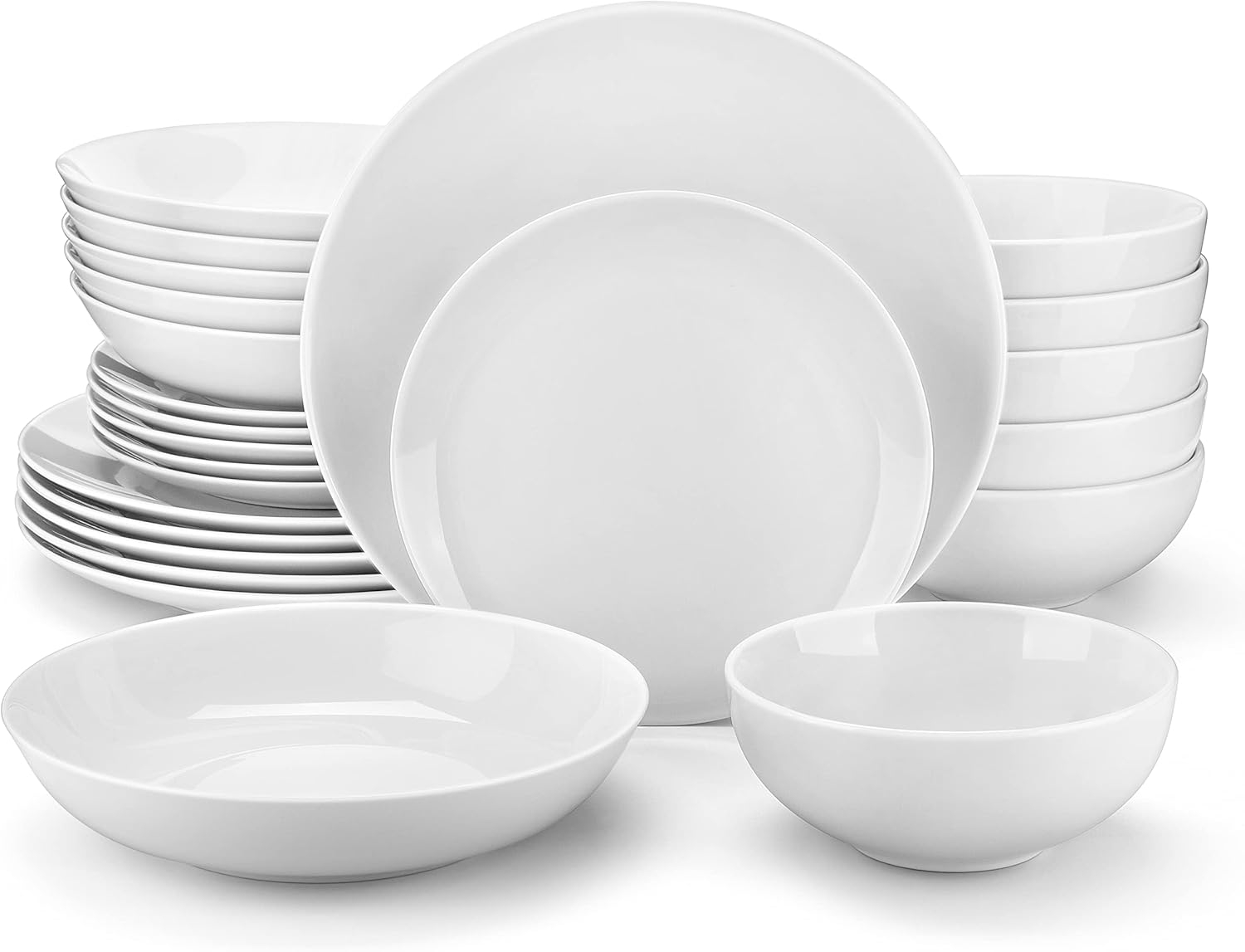 MALACASA Vajillas Completas Modernas 24 Piezas, Juego de Porcelana Gourmet para 6 Personas Con 6 platos hondos, 6 llanos, 6 de postre y 6 Cuencos, Serie AMELIA