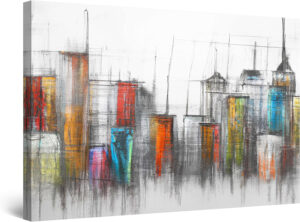 Startonight Cuadro Moderno en Lienzo - Dibujo de Sombras de Ciudad Coloreada - Pintura Abstracta Para Salon Impresiones Enmarcadas 80x120 cm, Grande Decoración Pared, Idea de Regalo Elegante