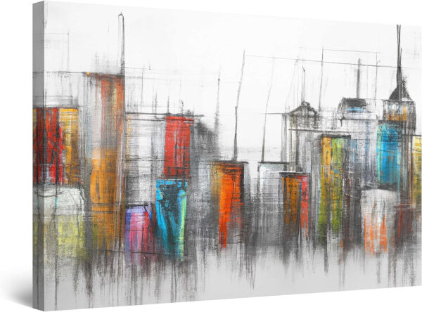 Startonight Cuadro Moderno en Lienzo - Dibujo de Sombras de Ciudad Coloreada - Pintura Abstracta Para Salon Impresiones Enmarcadas 80x120 cm, Grande Decoración Pared, Idea de Regalo Elegante