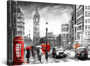 Startonight Cuadro Moderno en Lienzo - Big Ben Londres Negro Blanco Rojo - Pintura Urbana para Salon Impresiones Enmarcadas 80x120 cm, Grande Decoración Pared, Idea de Regalo Elegante