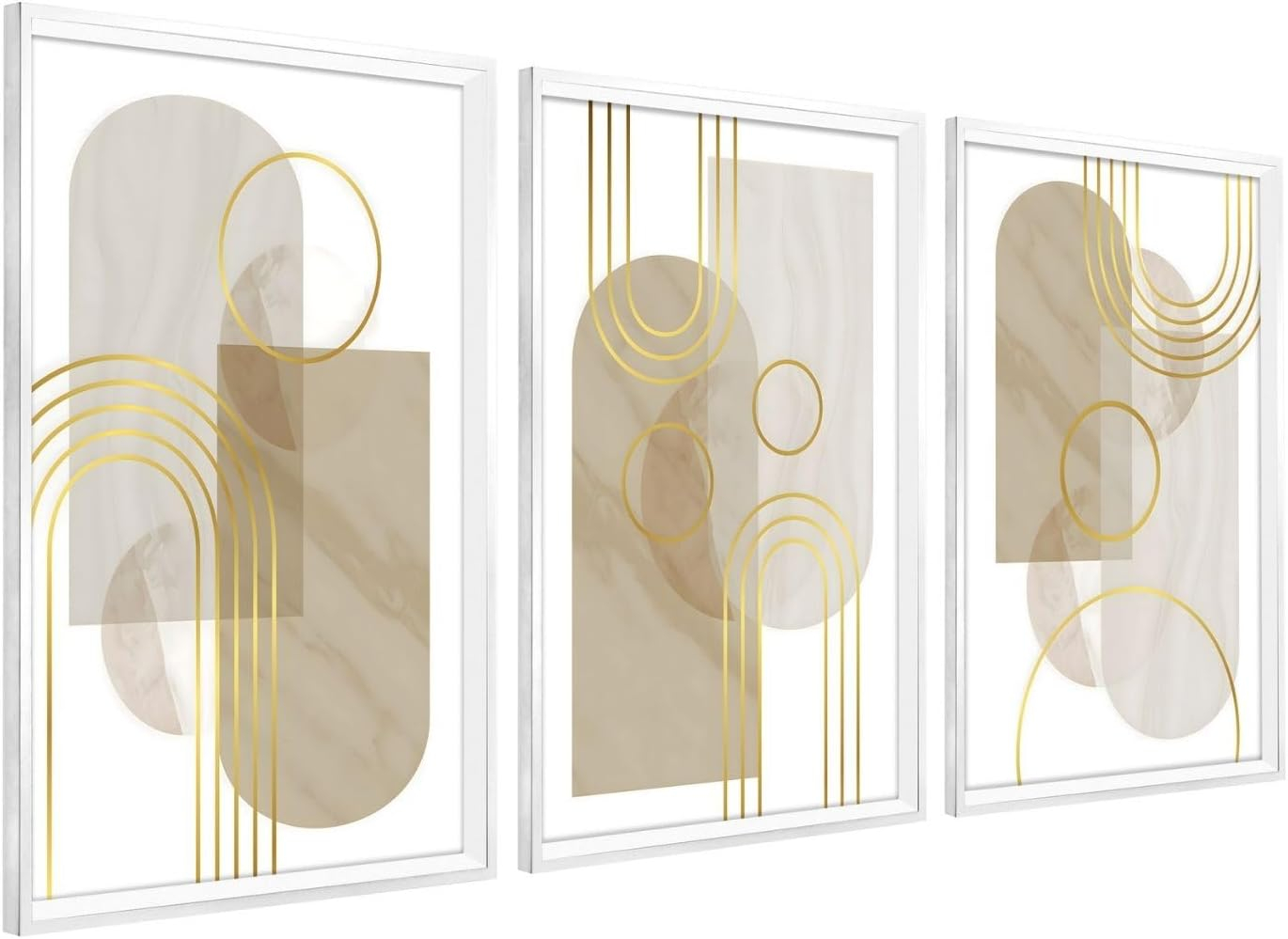 DekoArte - Cuadros decoracion salon modernos MINIMALIST GOLD 50x70 cm x3 piezas - Cuadros con marco blanco incluido