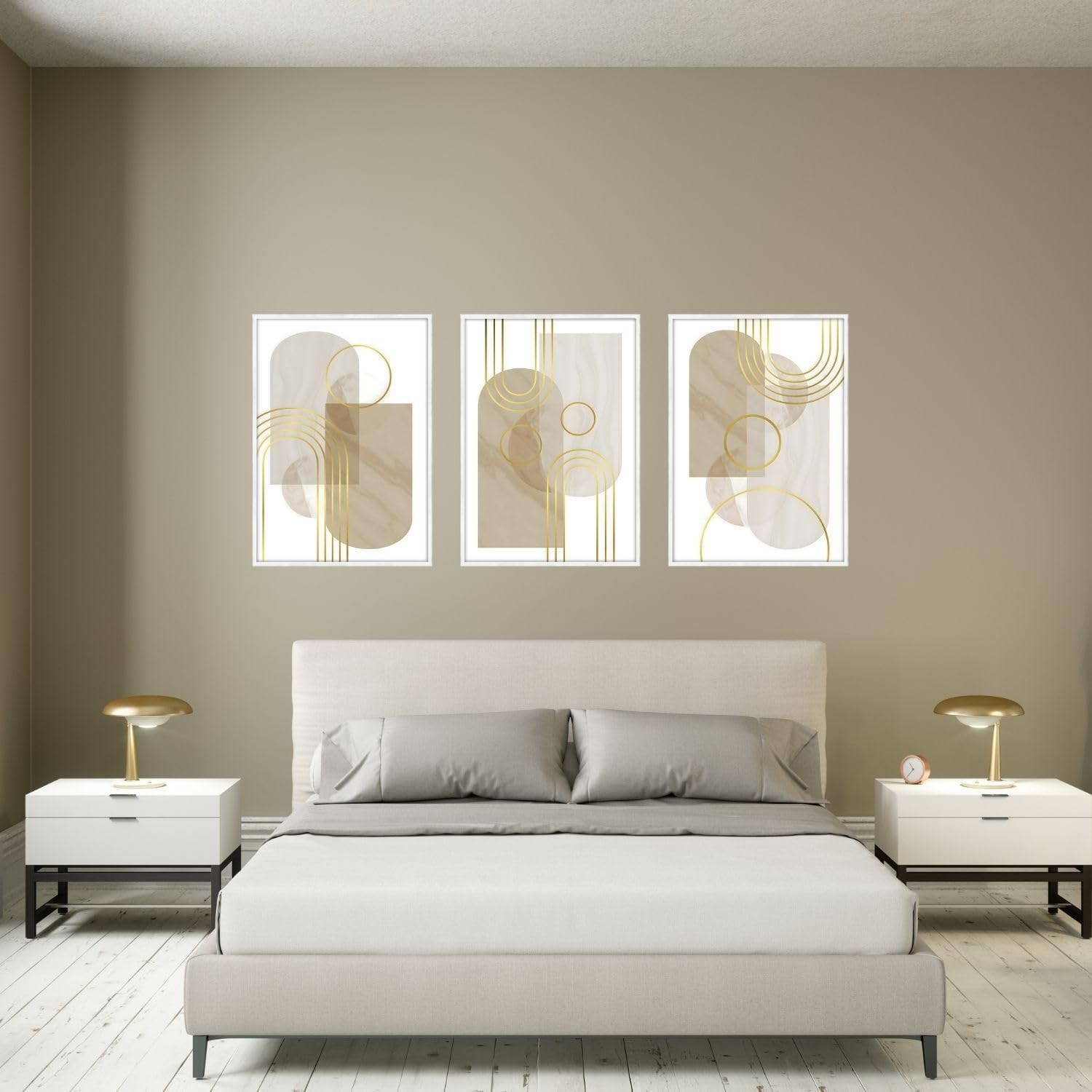 DekoArte - Cuadros decoracion salon modernos MINIMALIST GOLD 50x70 cm x3 piezas - Cuadros con marco blanco incluido - Imagen 2
