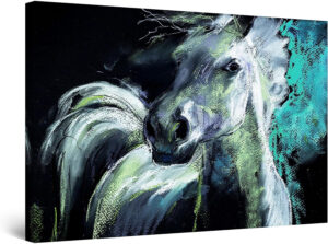 Startonight Cuadro Moderno en Lienzo Pintura Animales, Caballo del Trullo Blanco, Para Salon Impresiones Enmarcadas 80x120 cm, Grande Decoración Pared, Idea de Regalo Elegante Efecto Día y Noche