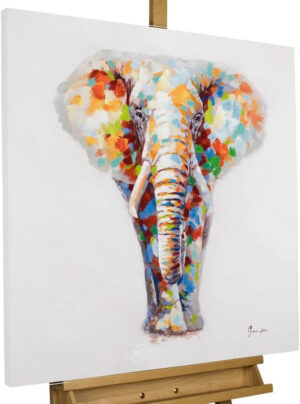 Kunstloft Cuadro decorativo | 100% PINTADO A MANO | 80x80cm | Pintura 'Elefante dócil' | Elefante | Multicolor | Cuadro moderno en lienzo