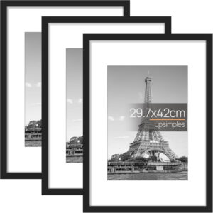 upsimples Marco A3 cm, Paquete de 3 Marcos de Fotos Para Colgar en la Pared 29.7×42 cm Negro, para Título Universitario, Poster, Puzzle