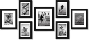 Americanflat 7 Marcos de Fotos Collage - 1 Marco de 28x36 cm, 2 Marcos de 20x25 cm y 4 Marcos de 13x18 cm - Set Marcos de Pared, MDF Negra - Hogar, Oficina, Galería