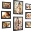 SONGMICS Marcos de fotos, Juego de 10, Dos de 20 x 25 cm, Cuatro de 13 x 18 cm, Cuatro de 10 x 15 cm, PS y MDF, Protección de Plástico, Negro Tinta RPF310H