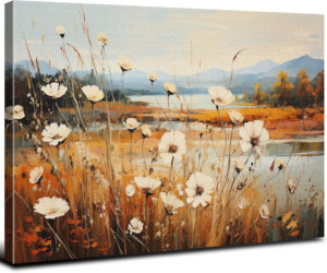Lienzo decorativo vintage con paisaje de campo de flores silvestres, arte de pared, otoño, naturaleza, floral, decoración de campo, botánico, paisaje de flores, pintura moderna, granja, sala de estar,