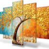 Pinturas artísticas de pared grandes para dormitorio, árbol, decoración de pared de flores doradas en 3D, lienzo texturizado, moderno, abstracto, decoración del hogar para sala de estar, cocina,