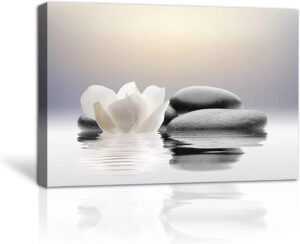 LZIMU Lienzo Zen para pared, diseño de flores de loto y piedras, para decoración de pared de spa, impresiones artísticas para yoga, meditación y decoración de habitación (60 x 90 cm)