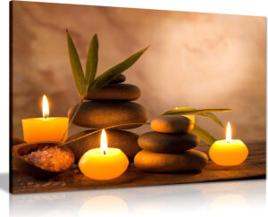 Cuadro sobre lienzo con diseño impreso de velas aromáticas y piedras Zen, A0 91x61cm (36x24in)
