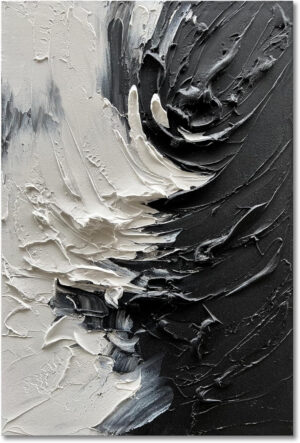 NANKAI Pintura al óleo minimalista pintada a mano con textura gruesa en blanco y negro, 36 x 24 pulgadas, arte de pared para el hogar, pintura al óleo