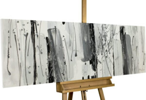 Kunstloft Cuadro decorativo | 100% PINTADO A MANO | 150x50cm | Pintura 'Ceniza que fluye' | Abstracto | Blanco y negro Gris | Cuadro moderno en lienzo
