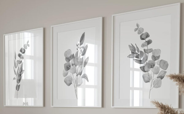 Eviepops Prints Arte De Pared Con Plantas De Eucalipto, Set de 3 Láminas Sin Marco, Arte de pared de estilo botánico, Decoración De Plantas Tropicales, Estampado Tropical Gris (A4)