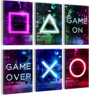 Cuadros Decorativos Game Console Gamer – KOMPLETT AUFHÄNGFERTIG – Decoración con estilo – 6 Partes Set – N021364a