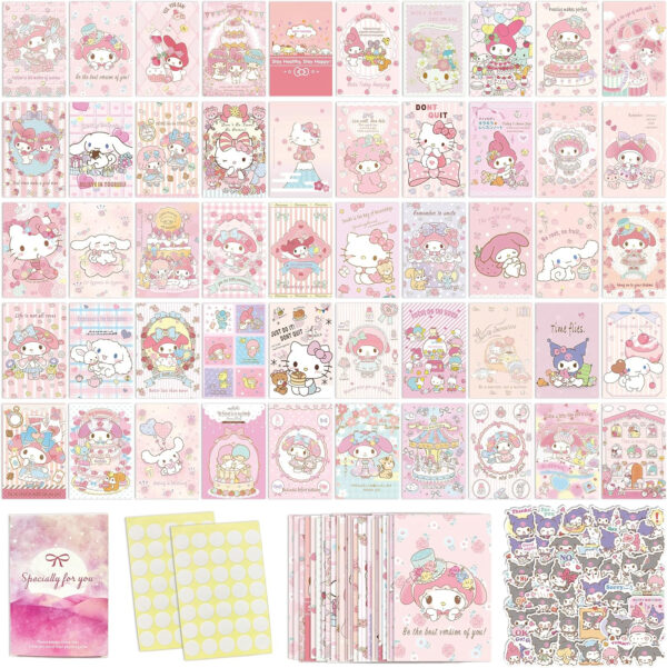 ArtBiz Kit de collage de pared de anime de 160 piezas, imágenes estéticas, colección de fotos de anime rosa para decoración de habitación de adolescentes, kit de impresiones de pared de pósteres de