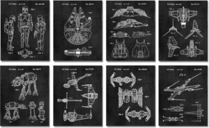 Vintage Star Wars Gifts 8 (8 x 10) Wall Art Prints Regalos para Hombres Niños, Mujeres Cuarto de Baño Decoración Starwars Merchandise Decoraciones Retro Home